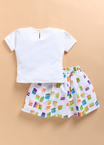 Toonyport Girls' Colorful Geometric Print Skirt and Top Set