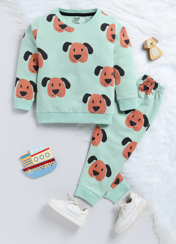 Toonyport Boys' Cute Puppy Printed Comfy Sweatshirt with Jogger Set