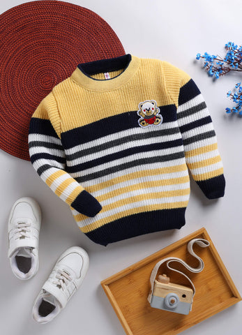 Toonyport Trendy Yellow Striped Woolen Sweater