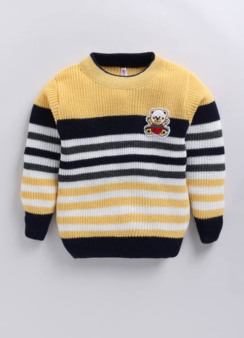 Toonyport Trendy Yellow Striped Woolen Sweater