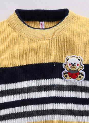 Toonyport Trendy Yellow Striped Woolen Sweater