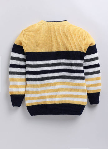 Toonyport Trendy Yellow Striped Woolen Sweater