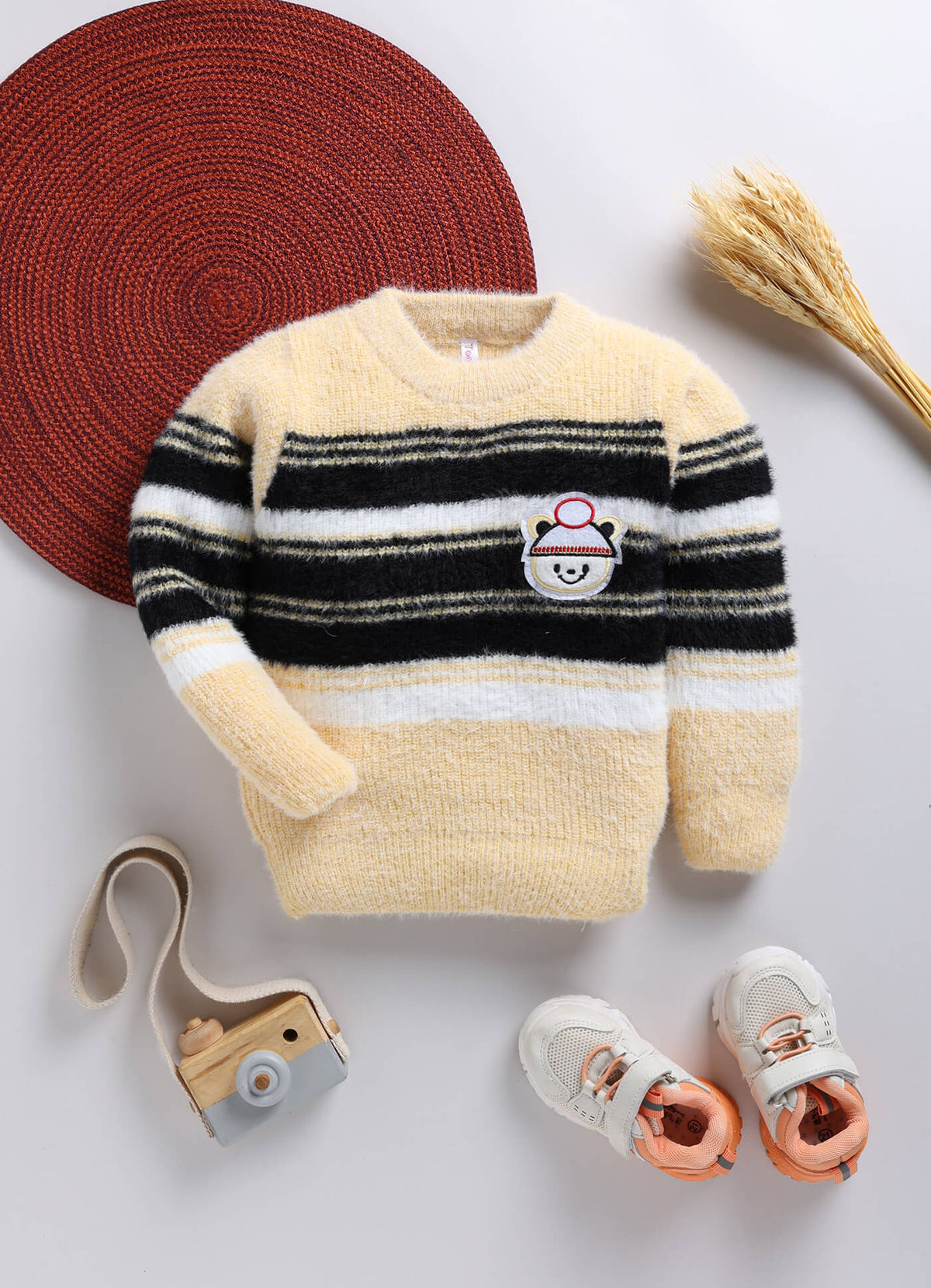 Toonyport Trendy Yellow Striped Woolen Sweater