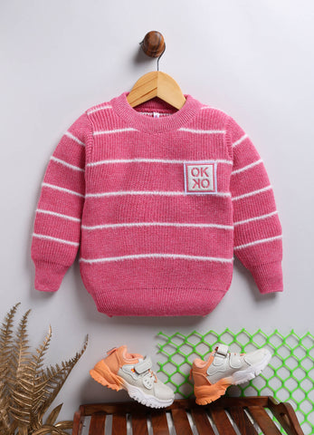 Toonyport Trendy Pink Striped Woolen Sweater