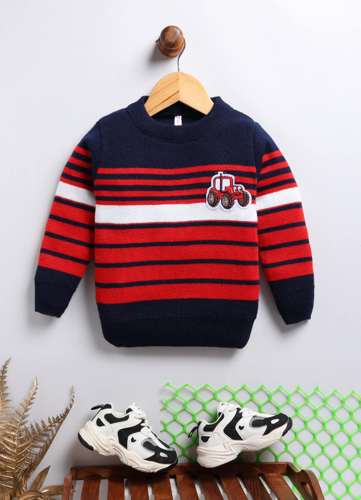 Toonyport Trendy Red & Navy Striped Woolen Sweater