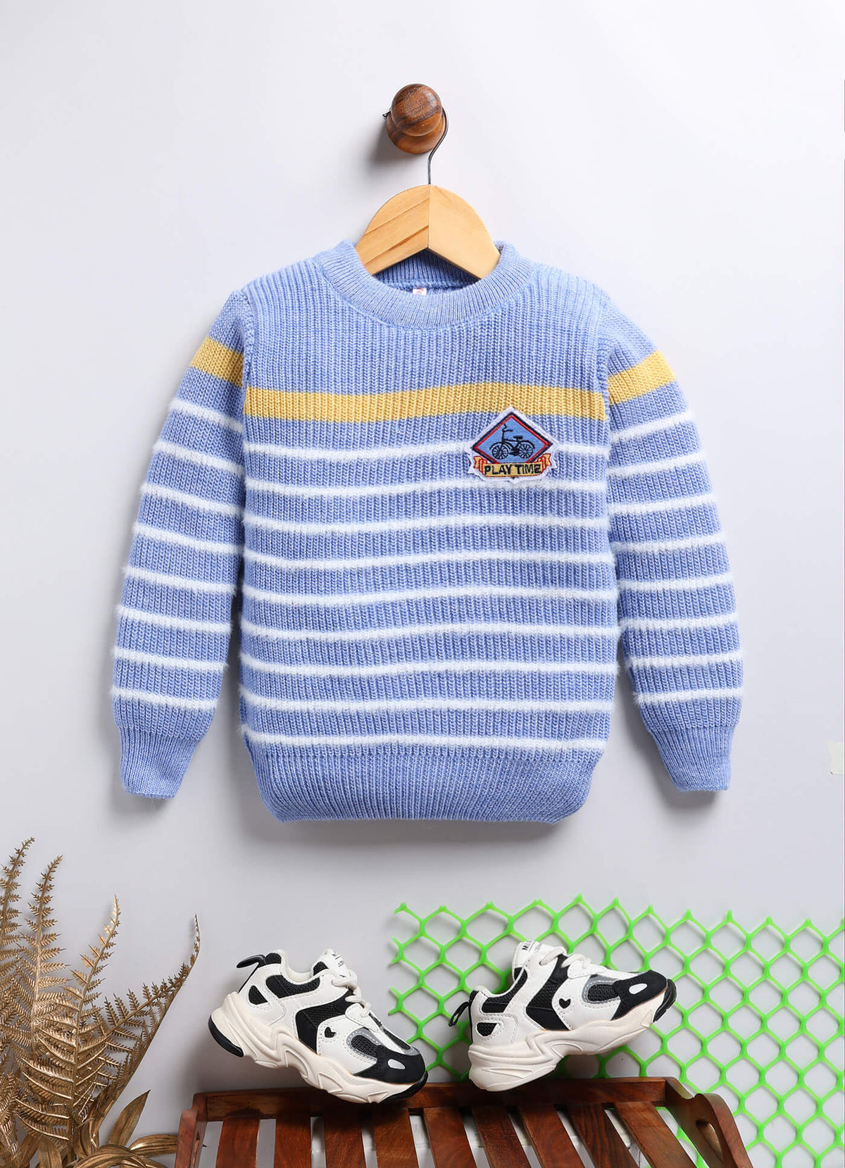 Toonyport Trendy Blue Striped Woolen Sweater