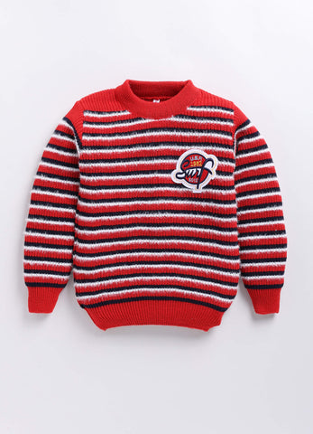 Toonyport Trendy Red Striped Woolen Sweater