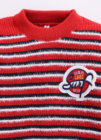 Toonyport Trendy Red Striped Woolen Sweater