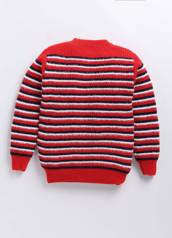 Toonyport Trendy Red Striped Woolen Sweater