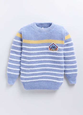 Toonyport Trendy Blue Striped Woolen Sweater