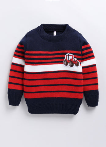 Toonyport Trendy Red & Navy Striped Woolen Sweater