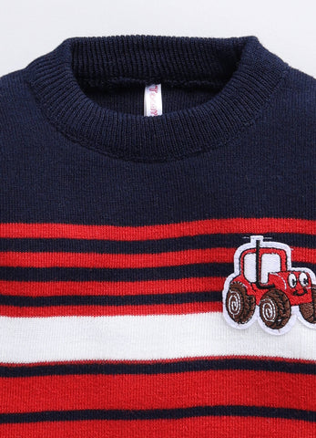 Toonyport Trendy Red & Navy Striped Woolen Sweater