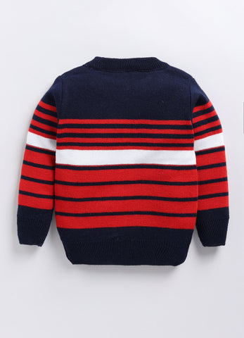 Toonyport Trendy Red & Navy Striped Woolen Sweater