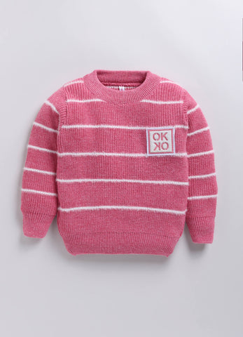 Toonyport Trendy Pink Striped Woolen Sweater