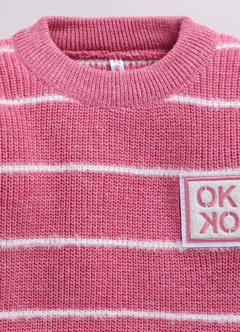 Toonyport Trendy Pink Striped Woolen Sweater