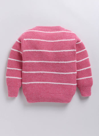 Toonyport Trendy Pink Striped Woolen Sweater