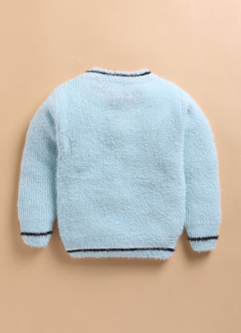 Toonyport Blue Solid Woolen Sweater with Cute Aeroplane Patch