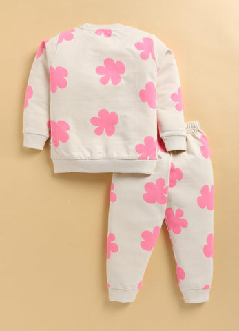 Toonyport Cute Floral Printed Comfy Sweatshirt with Jogger Set