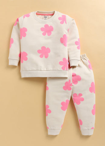 Toonyport Cute Floral Printed Comfy Sweatshirt with Jogger Set