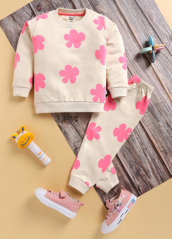 Toonyport Cute Floral Printed Comfy Sweatshirt with Jogger Set