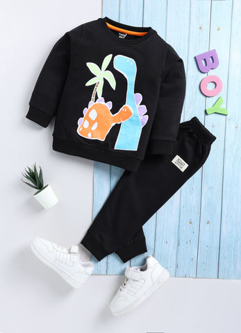 Toonyport Boys' Cute Dino Printed Comfy Sweatshirt with Jogger Set