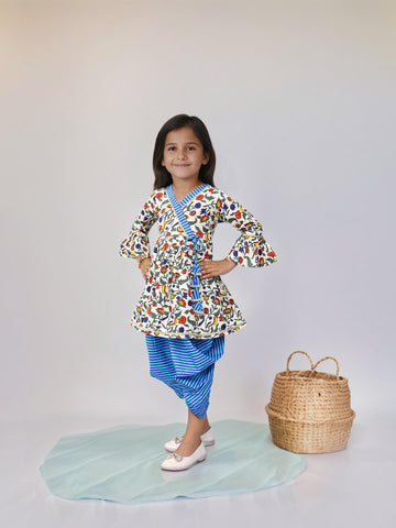 Girls Printed Kurta With Dhoti Pant Set