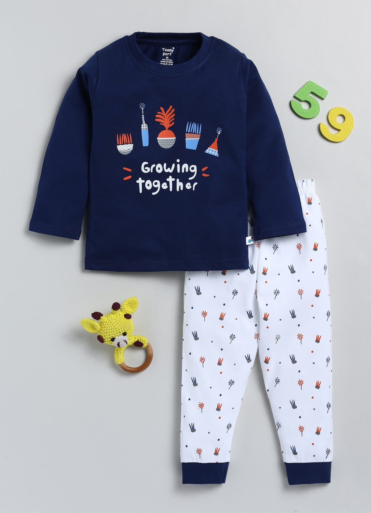 Girls' Printed Cotton T-Shirts with Jogger Set