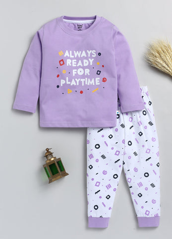 Girls' Printed Cotton T-Shirts with Jogger Set