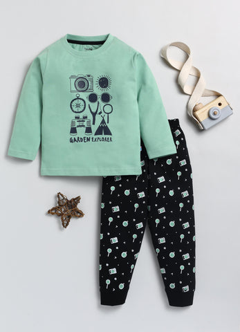 Boys' Printed Cotton T-Shirts with Jogger Set