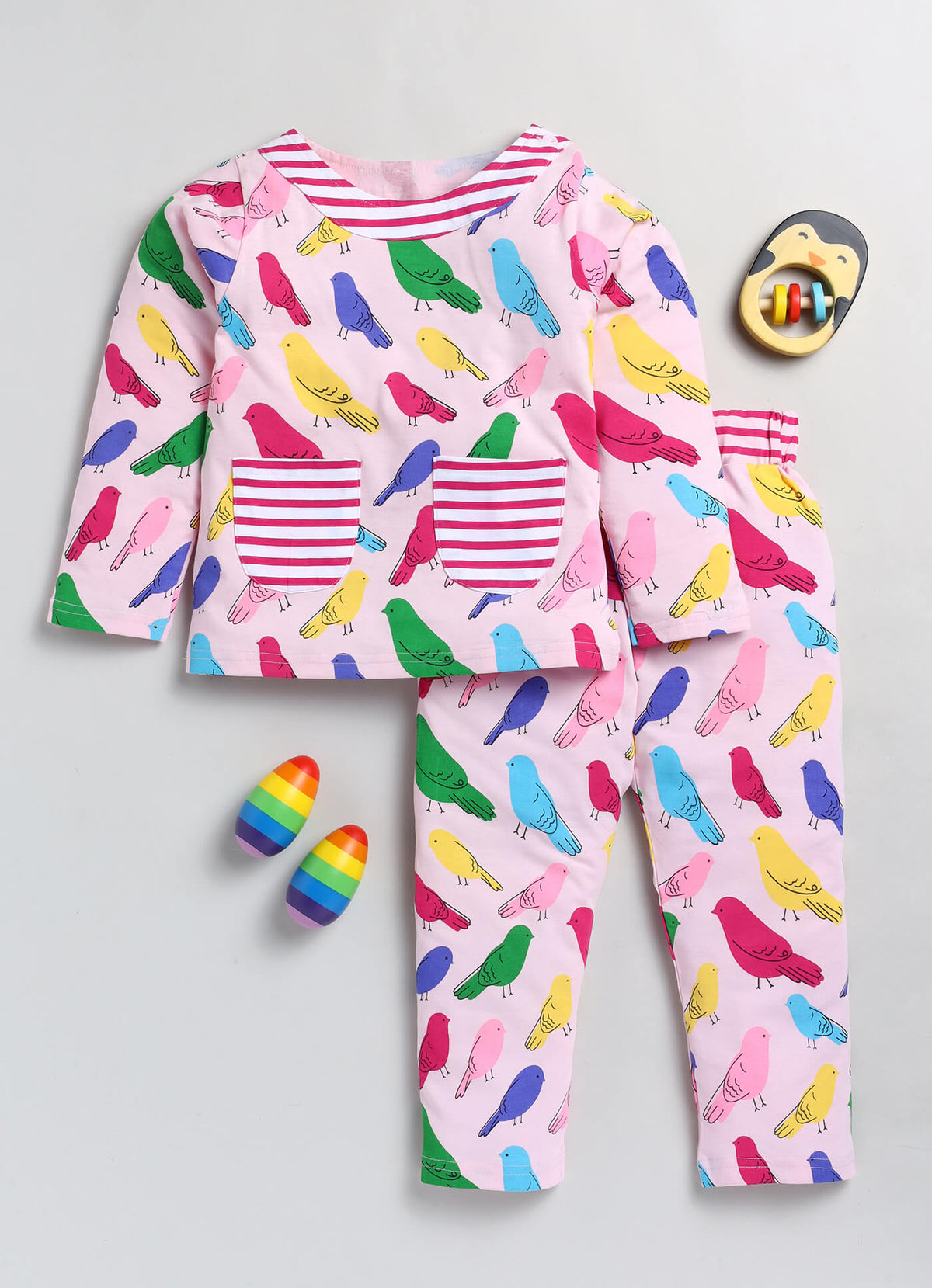 100% Girls' Printed Cotton Top with Trousers Set