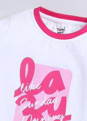 Girls' Printed Cotton T-Shirts with Jogger Set