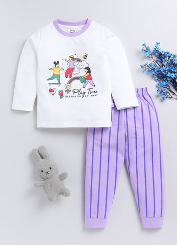 Girls' Printed Cotton T-Shirts with Jogger Set