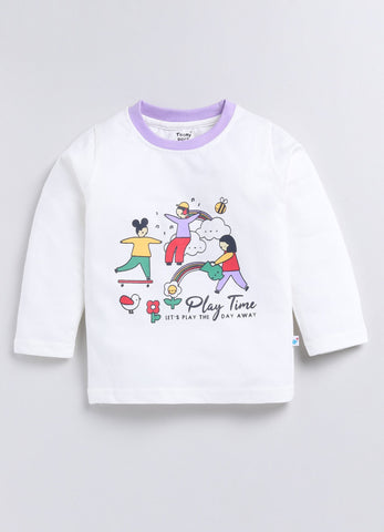 Girls' Printed Cotton T-Shirts with Jogger Set