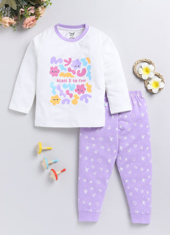 Girls' Printed Cotton T-Shirts with Jogger Set