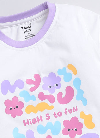 Girls' Printed Cotton T-Shirts with Jogger Set