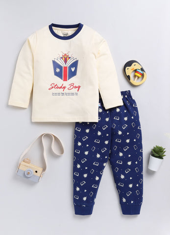 Girls' Printed Cotton T-Shirts with Jogger Set