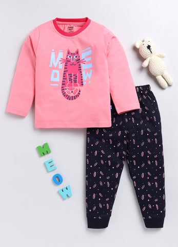 Girls' Printed Cotton T-Shirts with Jogger Set