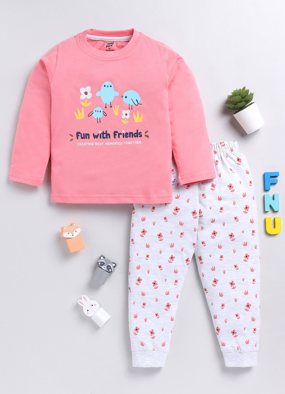 Girls' Printed Cotton T-Shirts with Jogger Set