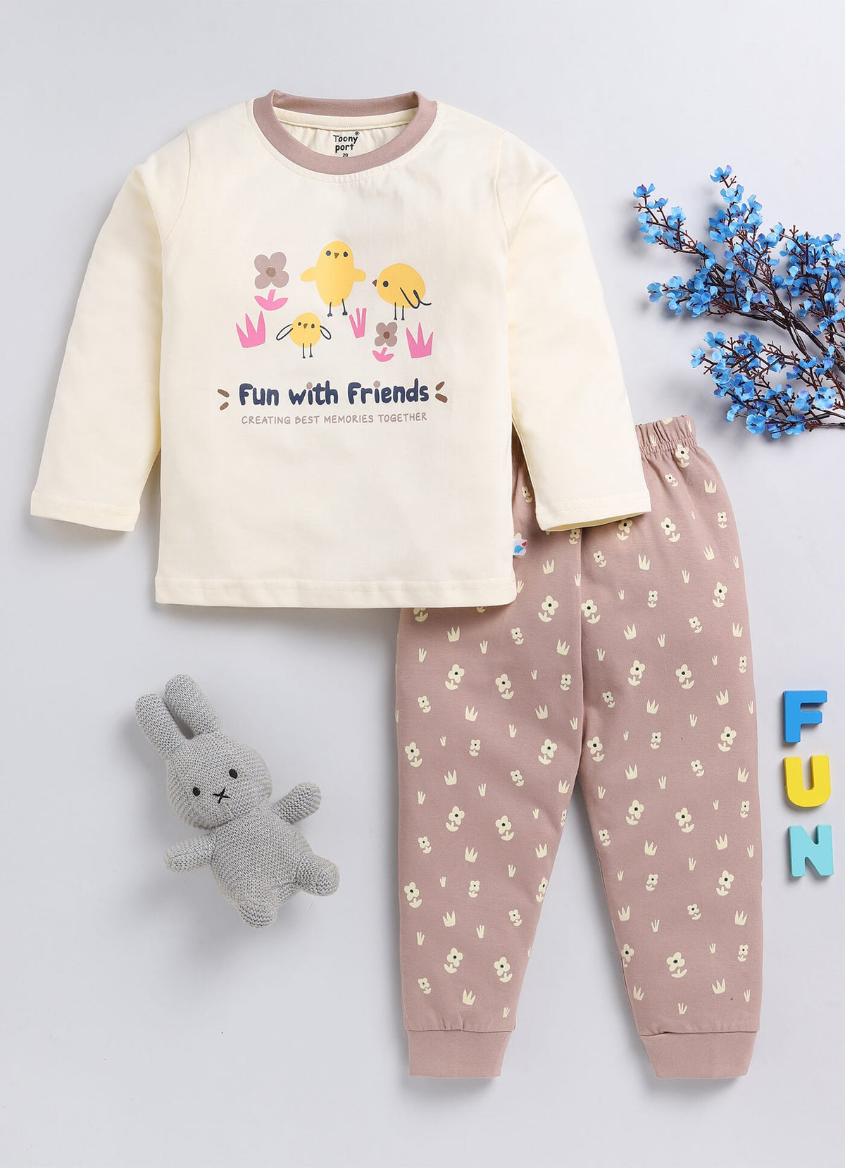 Girls' Printed Cotton T-Shirts with Jogger Set