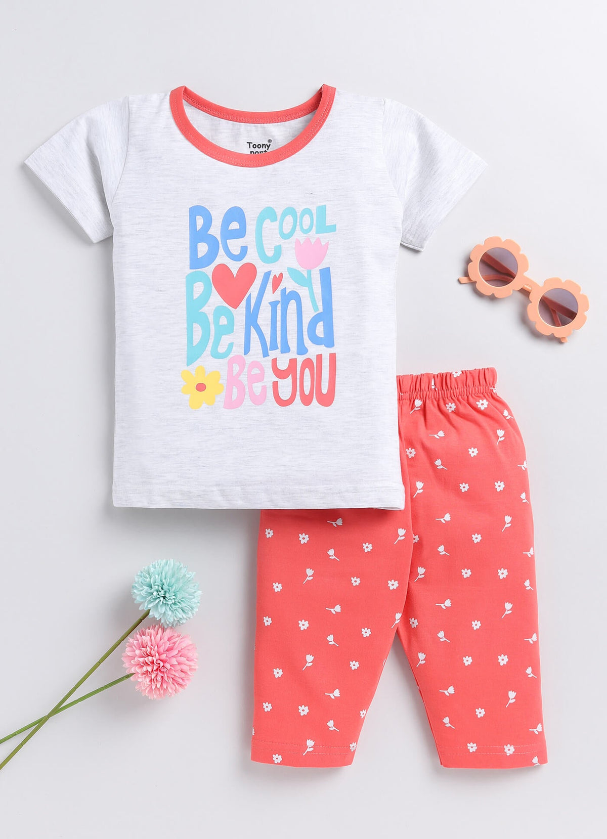 Toonyport Typographic Printed Cotton T-Shirt & Shorts Summer Set For Girls